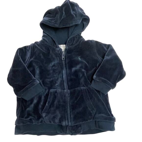 Ralph Lauren Navy Unisex Baby Hooded Velour Full Zip Jacket Size 9 Mo - Picture 1 of 3